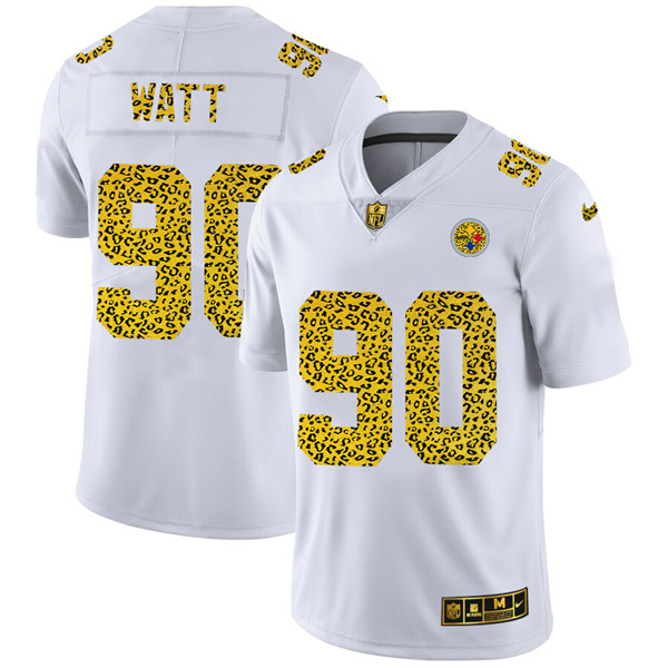 Men's Pittsburgh Steelers #90 T. J. Watt 2020 White Leopard Print Fashion Limited Stitched NFL Jersey